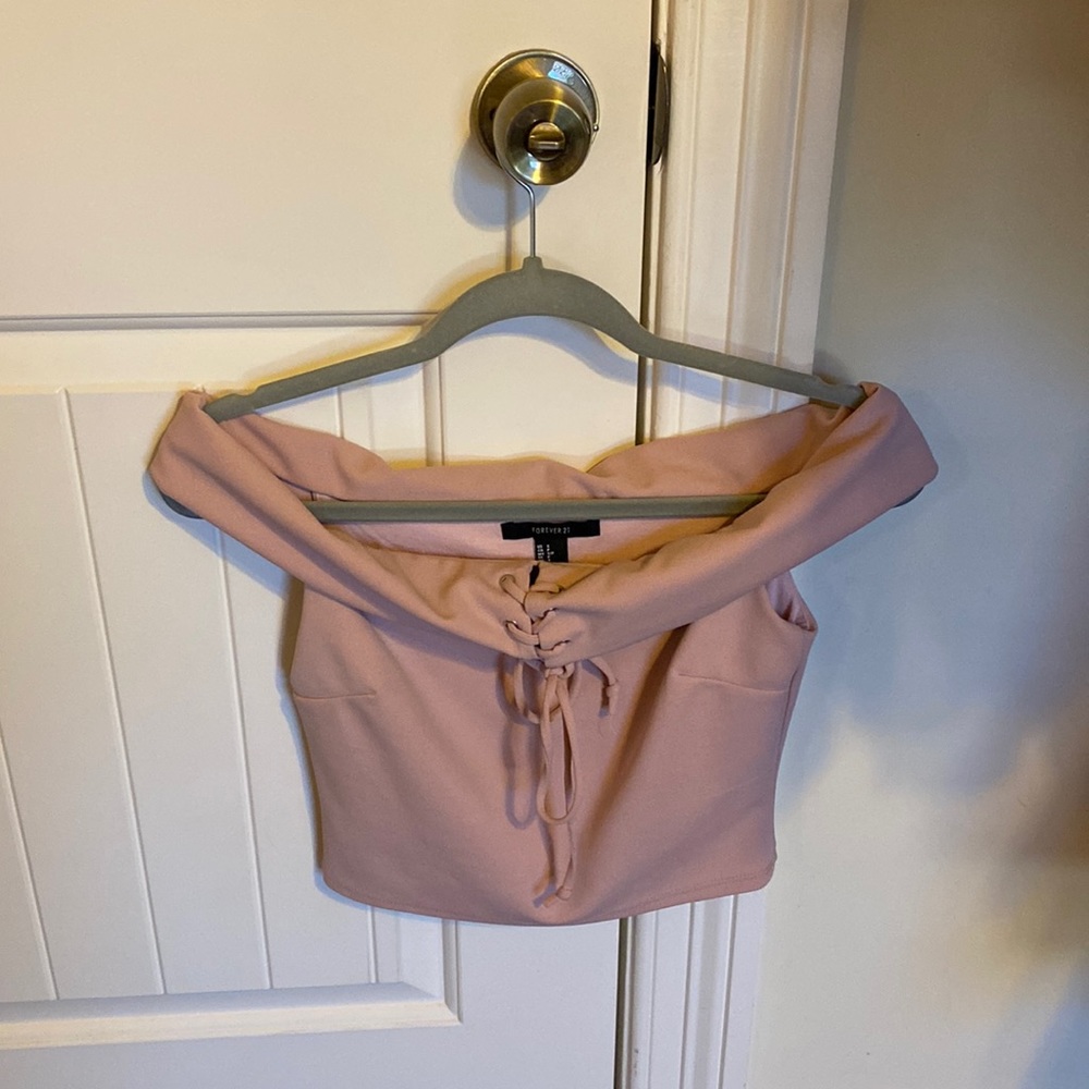 Blush pink off the shoulder crop top!